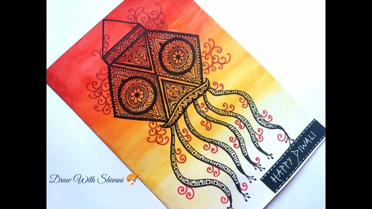 How to Draw Lantern Zentangle. Diwali Greeting Card. Handmade Card for Diwali