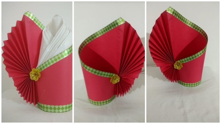 HOW TO MAKE A PAPER NAPKIN HOLDER | Making Paper Flower Vase | DIY Simple Paper Crafts
