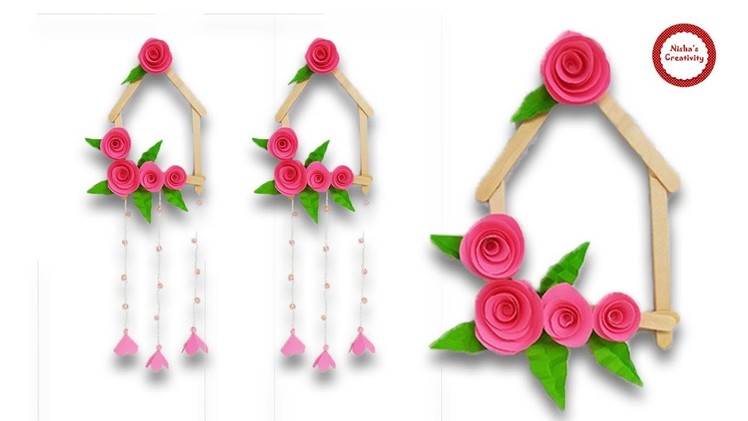 How to Make Beautiful Wall Hanging With Paper & Ice cream Stick. DIY Popsicle Stick Craft