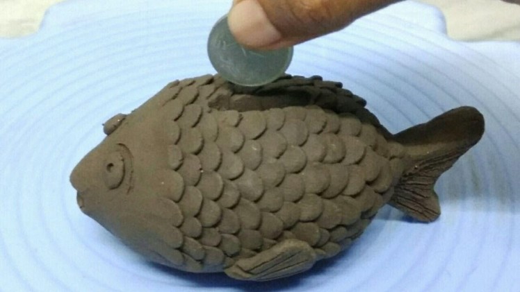 How to make clay fish dibbi (money box) save money for kids. clay fish.coin bank box using clay