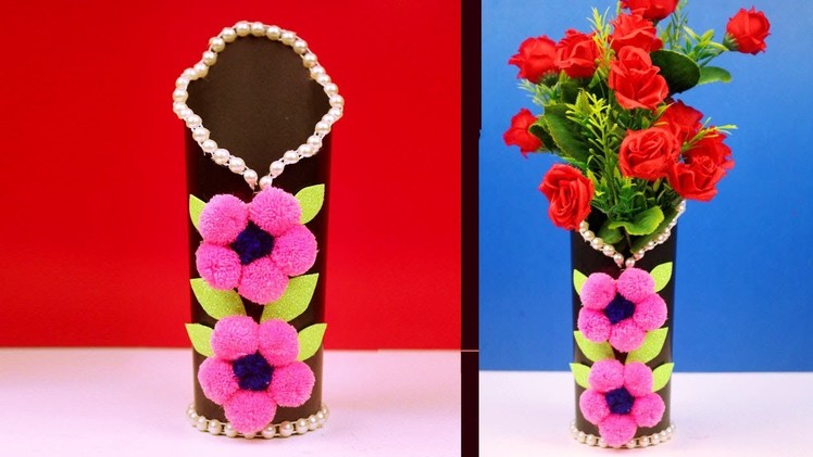 How to make flower vase at home very easy - Paper flower vase diy - Easy craft ideas