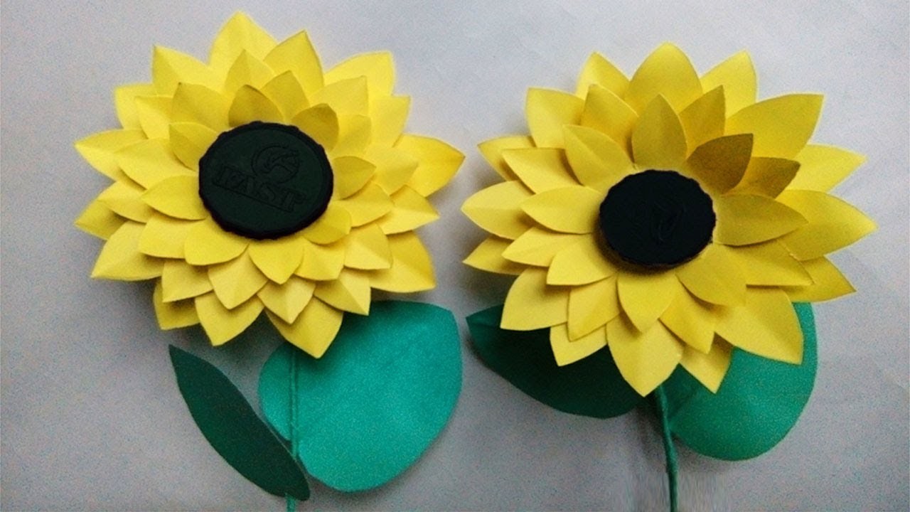 How to make paper sunflower | Sunflower with roses | Paper flower stick