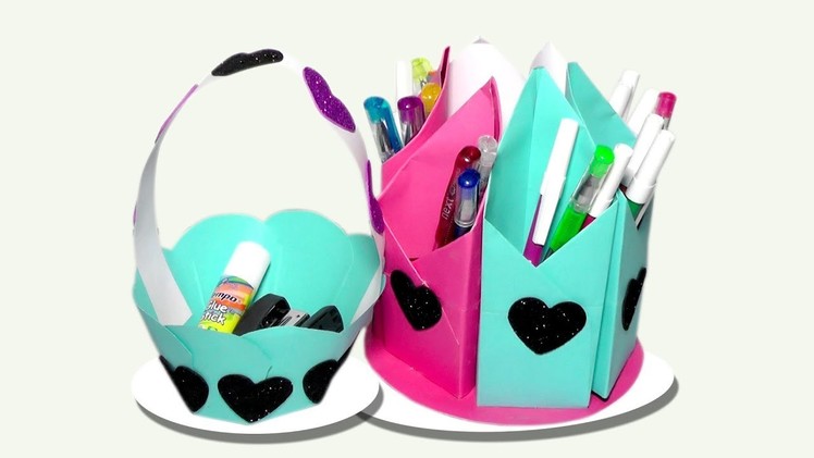How to Make Pencil Box With Paper And Flower Basket 2019