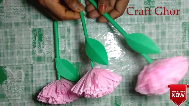 How To Make Round Tissue Paper Flower and A4 Paper- DIY Paper Craft