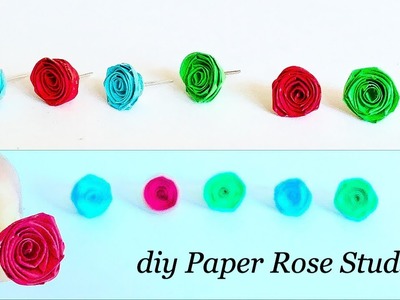 How To Make Small Paper Roses||Diy Easy Rolled Paper Roses||Quilled Rose Stud Earrings