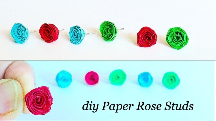 How To Make Small Paper Roses||Diy Easy Rolled Paper Roses||Quilled Rose Stud Earrings