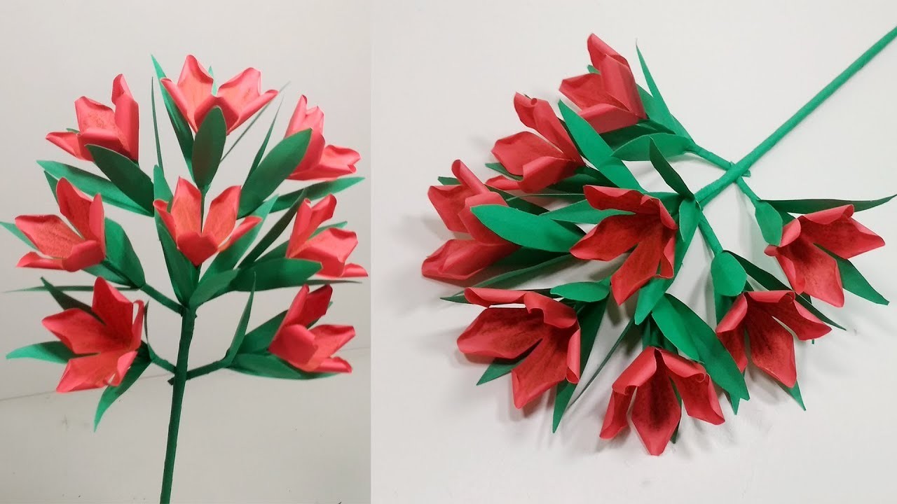 Paper Stick Flower Making, How to Make Stick Flower with Paper for Room