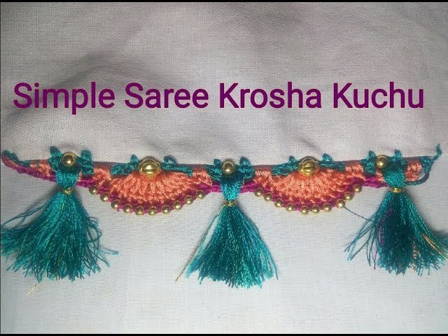 Simple Saree Kuchu Crochet Design With Golden Beads