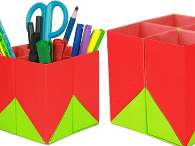How to Make Origami Pen Holder.Stand | DIY- Paper Pen.Pencil Holder | Paper Pencil Holder