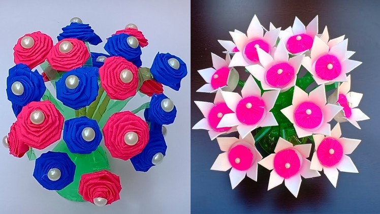 2 handmade guldasta# GULDASTA #bottle craft#paper flower.best out of waste.gudasta banane ka tarika