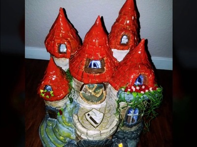 DIY Gnome Castle using paper clay and recycled plastic bottles