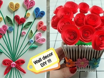 Easy paper DIY flower crafts ideas for wall decoration | Paper Rose bouquet.basket room decor DIY