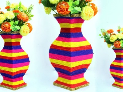 Gorgeous big flower Vase making at home very easy | Paper & wool flower vase make