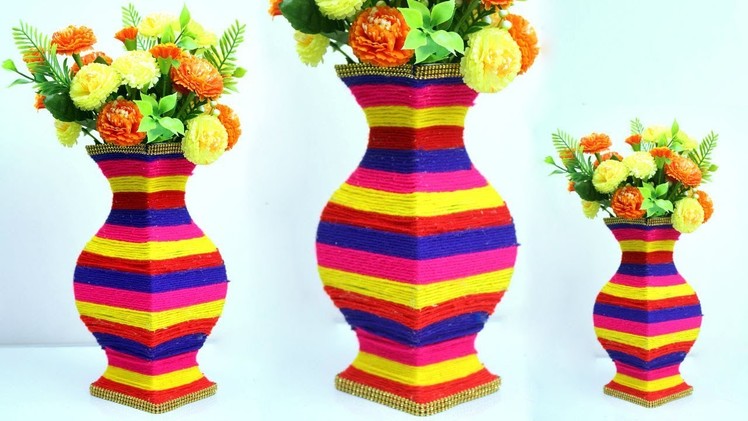 Gorgeous big flower Vase making at home very easy | Paper & wool flower vase make