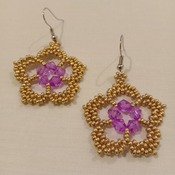 Handmade Golden Purple Flower Earrings