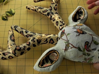 How to Decorate Paper Mache Figurine - Deer Head Decoupage Project With Napkins and Gold Leaf