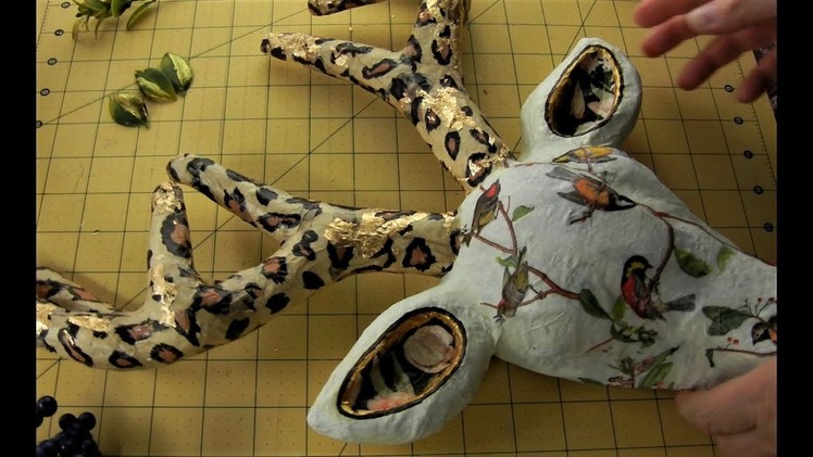 How to Decorate Paper Mache Figurine - Deer Head Decoupage Project With Napkins and Gold Leaf