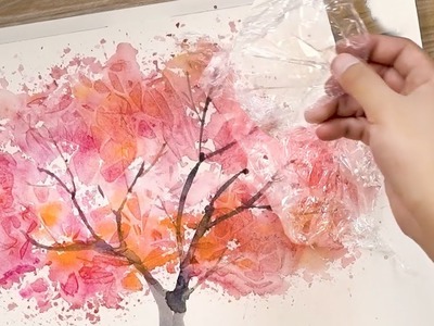 How to Paint Watercolors using Cooking Paper and Cling Film - Painting Techniques