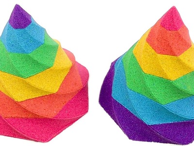 Learn Colors With Rainbow Kinetic Sand Drill Pyramid Cake DIY How To Make for kids