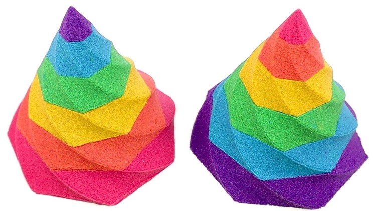 Learn Colors With Rainbow Kinetic Sand Drill Pyramid Cake DIY How To Make for kids