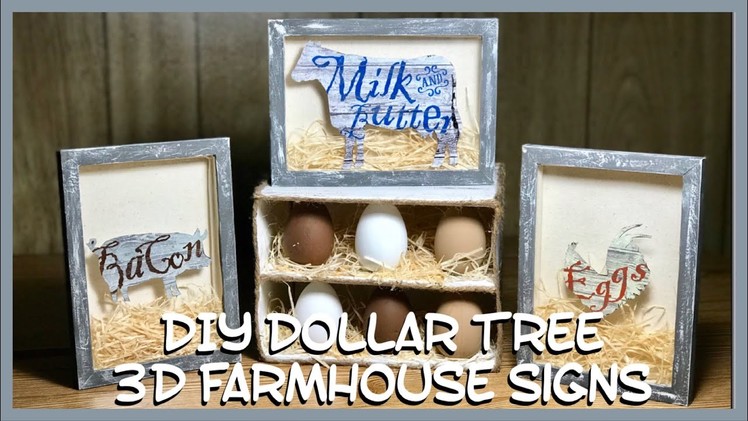 DIY Dollar Tree 3D Farmhouse Cow, Pig & Chicken Decor Signs - Wall Or Table Decor - Shadow Box Decor