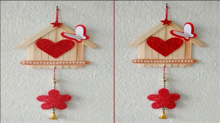 Ice- cream stick wall hanging. Popsicle stick wall hanging. DIY wall hanging