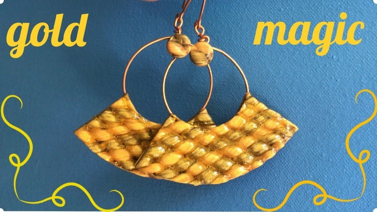 “Gold Magic “ Elegant Polymer Clay Earrings with Braided Shape. Easy Wire Wrapping.