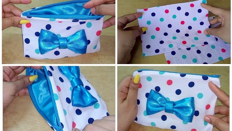 Easy  no sew zipper pouch.purse making at home.old cloth reusing idea.Malayalam video