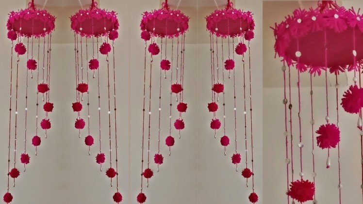 EASY WALL HANGING WITH WASTE FABRIC AND YARN | DIY WOOLEN POMPOM JHOOMAR