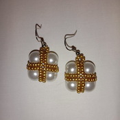 Handmade Golden White Pearl Square Earrings
