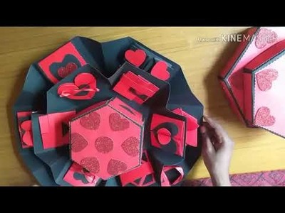 Hexagonal explosion Box gift for Valentine ❤&????- Special Handmade greeting card Red & Black
