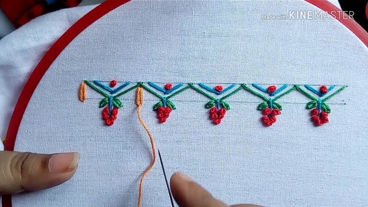 #64# A new, easy and beautiful border design with hand embroidery