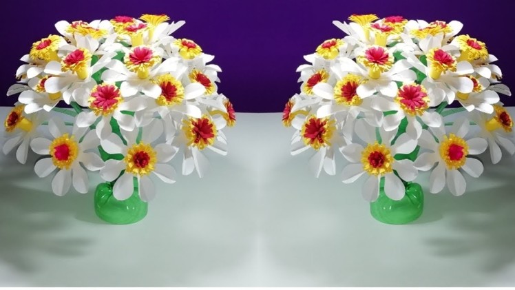 Easy Beautiful flower || Empty plastic bottle vase making crafte-Water bottle Recycle flower Art