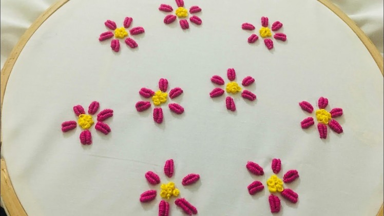 Hand embroidery all over flower design for dress or saree | bullion knot flower embroidery for kurti
