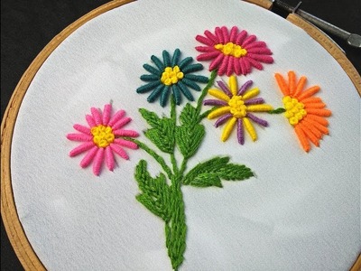 Hand Embroidery | Bullion knot Stitch Flower | Brazilian Flower Embroidery Tutorial