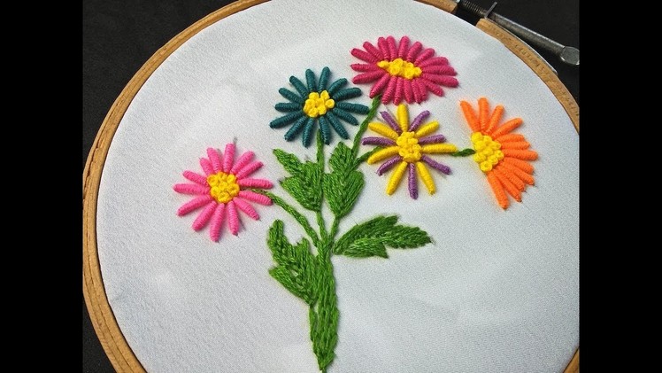 Hand Embroidery | Bullion knot Stitch Flower | Brazilian Flower Embroidery Tutorial