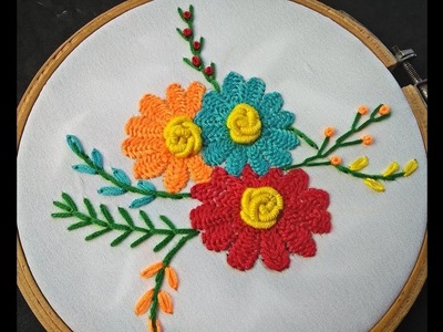 Hand Embroidery | Close Fly Stitch Flower | Fantasy Flower Stitch | Flower Embroidery Tutorial