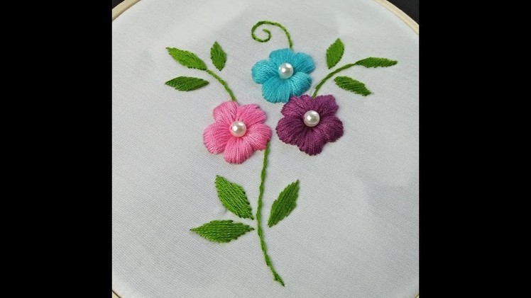 Hand Embroidery | Padded Satin Stitch Flower | Hand Embroidery For Beginners | Flower Embroidery