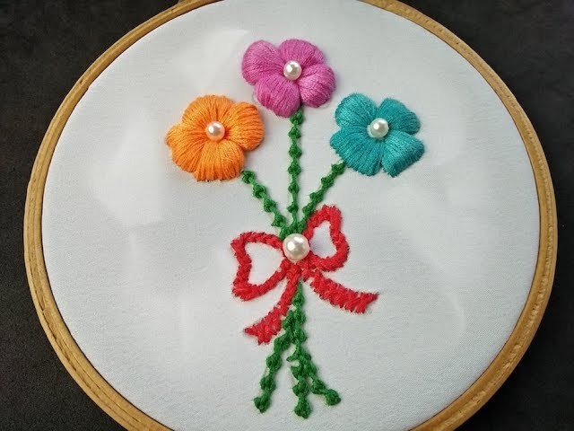 Hand Embroidery | Puffed Satin Stitch | Brazilian Flower Embroidery | Flower Embroidery Tutorial