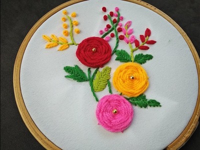 Hand Embroidery | Roses With Woven Wheel Stitch | Woven Spider Web Stitch | Woven Wheel Stitch