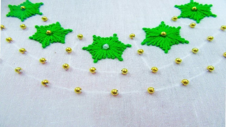 Modern Hand Embroidery with Beads, Neck Design for Kurties