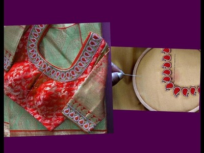 #40 తెలుగు లో మామూలు సూది తో మగ్గం వర్క్|Heavy Designer Neck Blouse with normal stitching needle