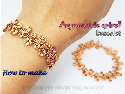 Asymmetric spiral bracelet inspired by Egyptian Coil from copper wire 478