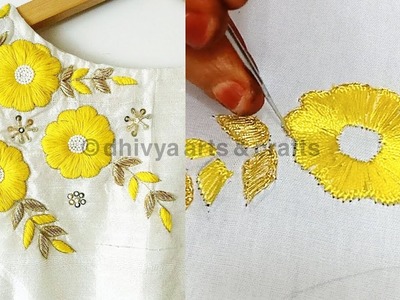 Beautiful aari work on kurti | aari work for beginners | aari leaf stitch | aari filling | #235