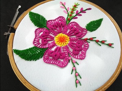 Hand Embroidery | Fantasy Flower Stitch | Brazilian Flower Embroidery |Brazilian Embroidery Tutorial