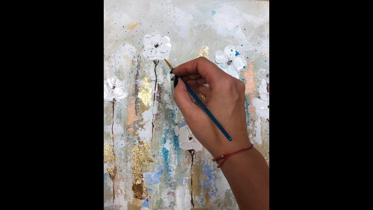 HOW TO make an AMAZING Abstract Flower Painting With Gold Leaf on Canvas