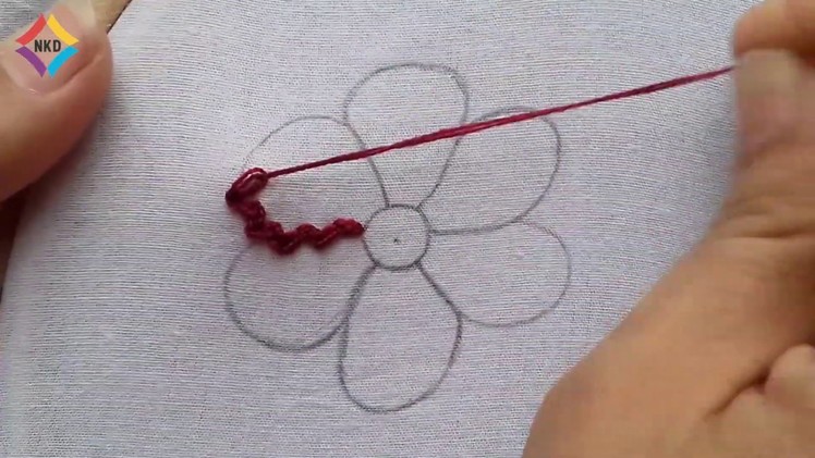 Zig Zag cable chain stitch flower design| Hand embroidery tutorial.