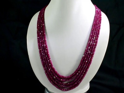 5 Strands Natural Red Ruby 576ct Faceted Oval Beads Gemstone Strings Necklace