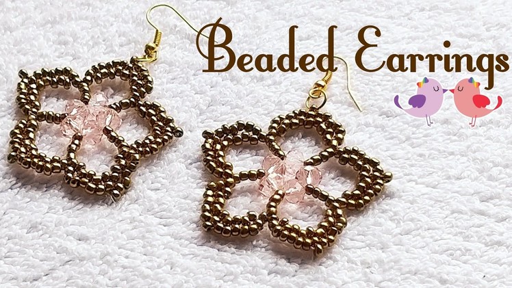 ???? Beaded Flower Earrings ???? Five Petals ???? (0088)