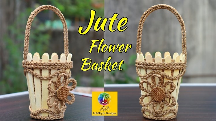 DIY Flower Basket with Jute Rope and Popsicle Sticks | Jute Flower Basket | Jute and Popsicle Craft